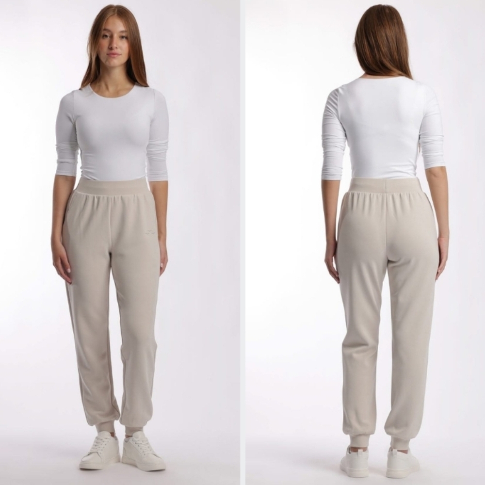Lazypants premium luxe sueded double knit jogger pants in bone